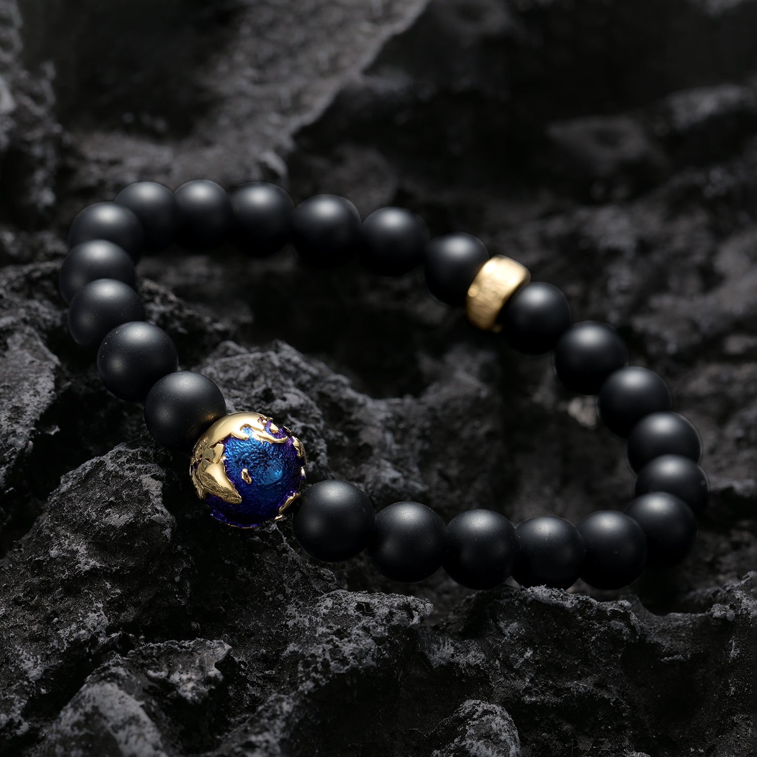 KINGKA Matt Agate Bead Bracelet, Blue Gold, The Earth - KINGKA Jewelry