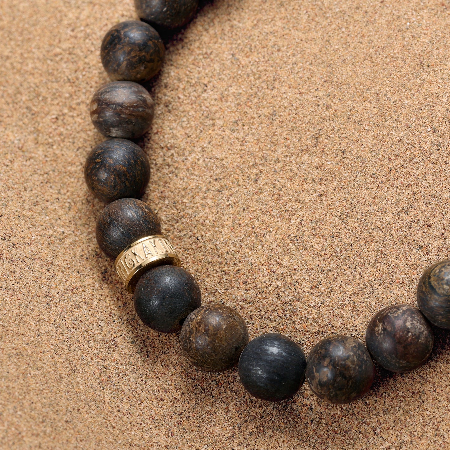 KINGKA Bronzite Stone Bead Bracelet, Gold Blue, The Earth - KINGKA Jewelry