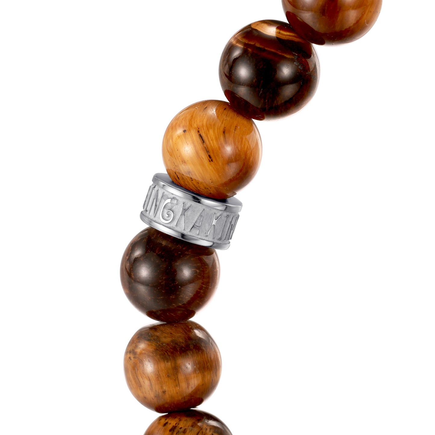 KINGKA Natural Tiger Eye Bead Stone Bracelet with 316 Stainless Steel Earth Accessory