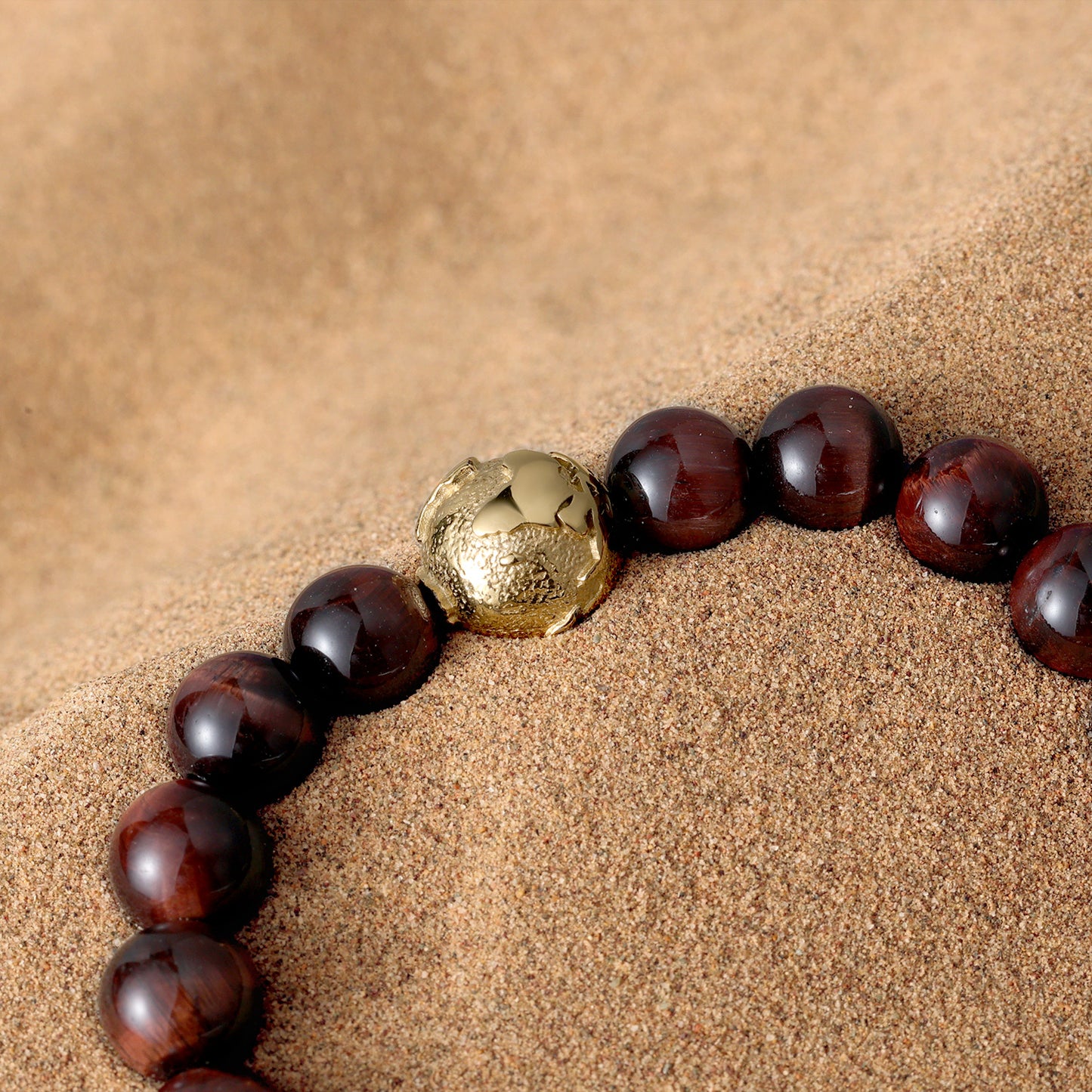 KINGKA Red Tiger Eye Bead Bracelet, Gold, The Earth - KINGKA Jewelry