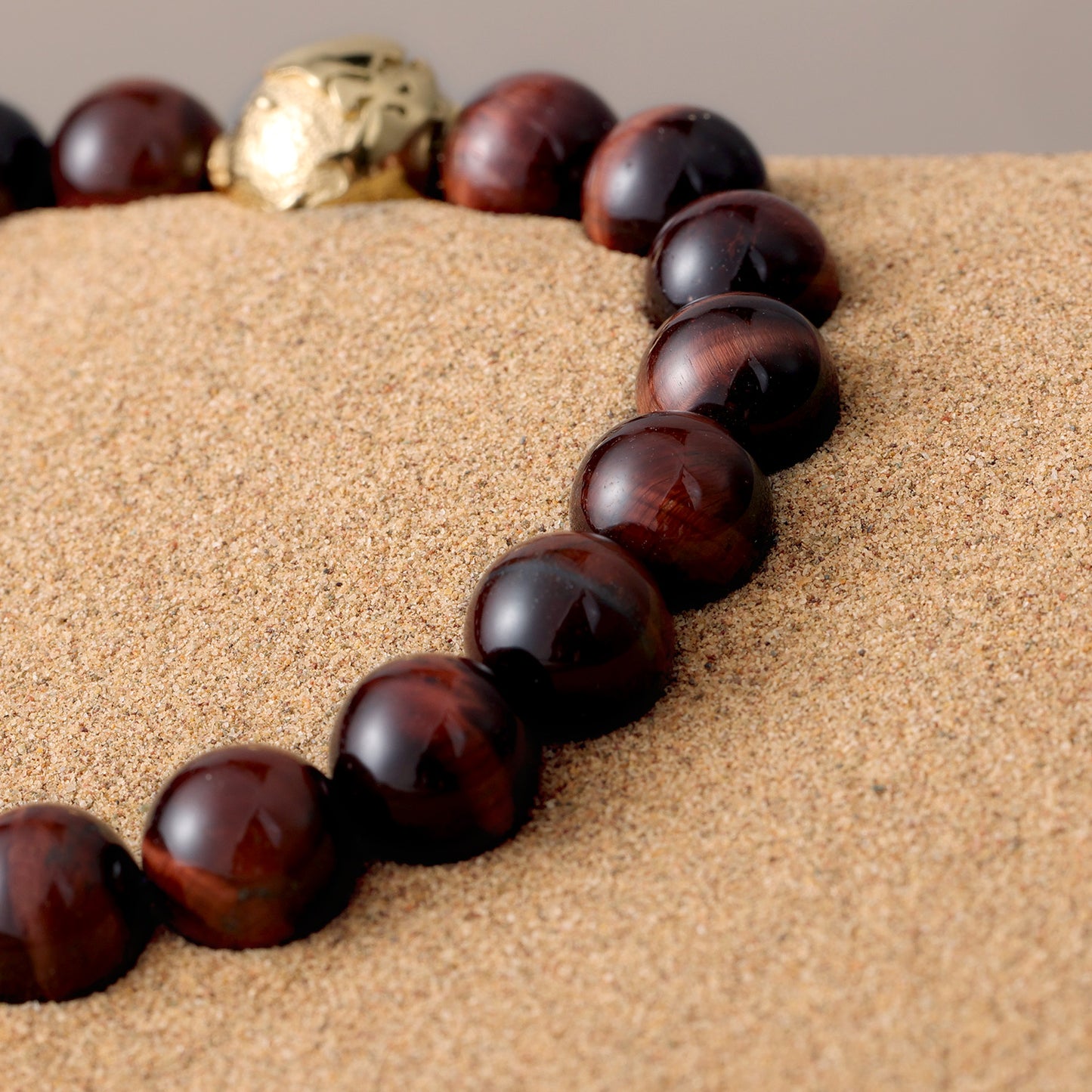 KINGKA Red Tiger Eye Bead Bracelet, Gold, The Earth - KINGKA Jewelry