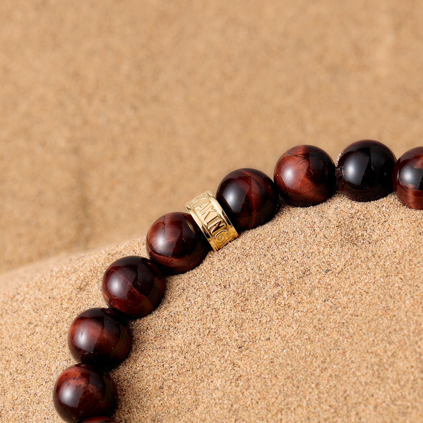 KINGKA Red Tiger Eye Bead Bracelet, Gold, The Earth - KINGKA Jewelry