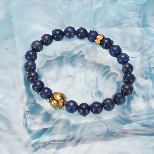 KINGKA Lapis Stone Bead Bracelet, Gold, The Earth - KINGKA Jewelry