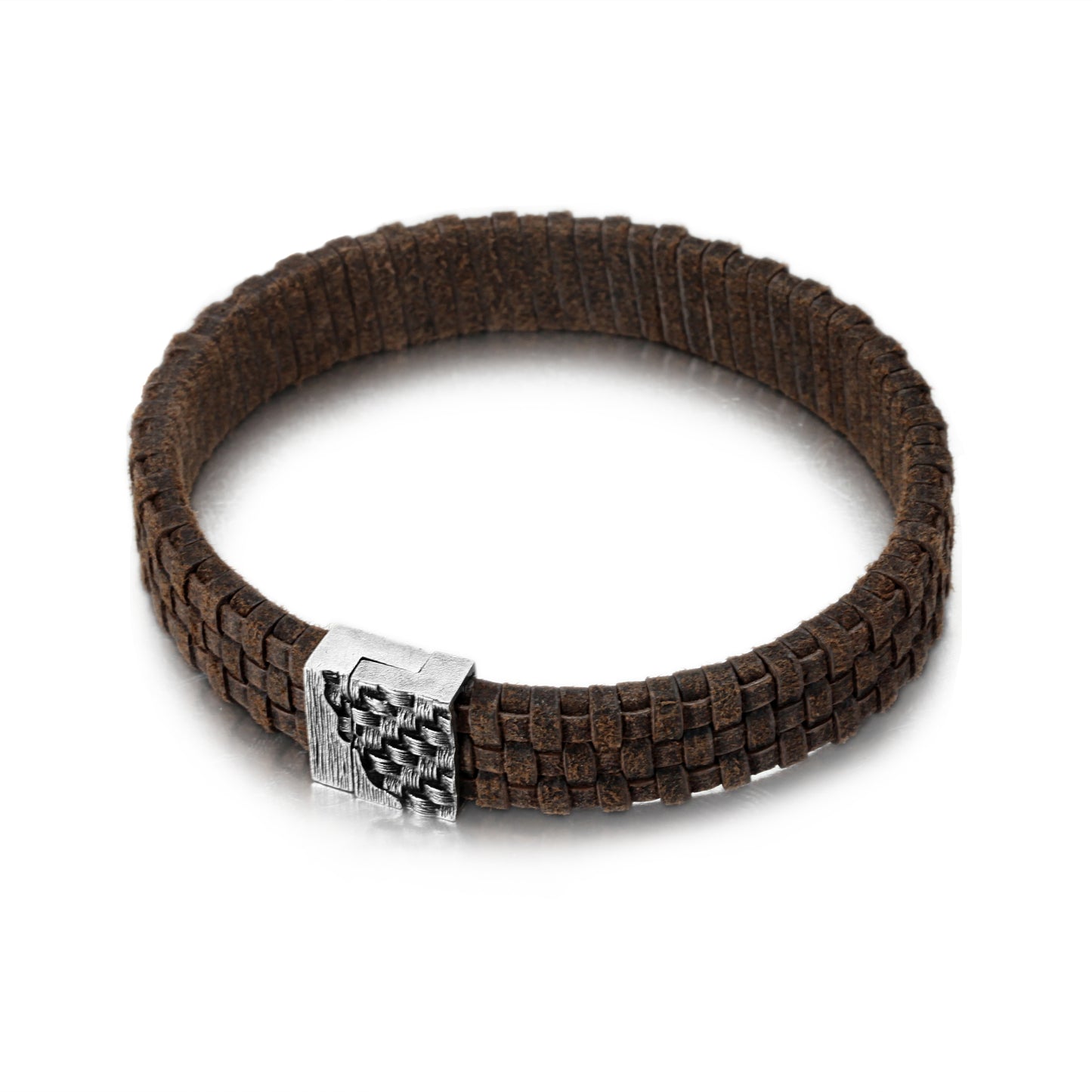 Men's Leather Bracelet with Woven Snap - KINGKA Jewelry