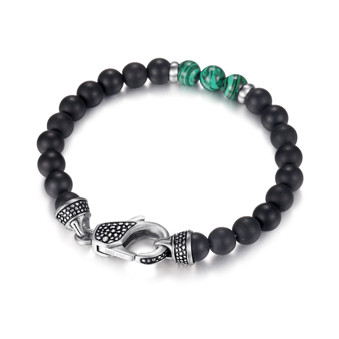 Men's Beaded Bracelet with Onyx and Malachite - KINGKA Jewelry
