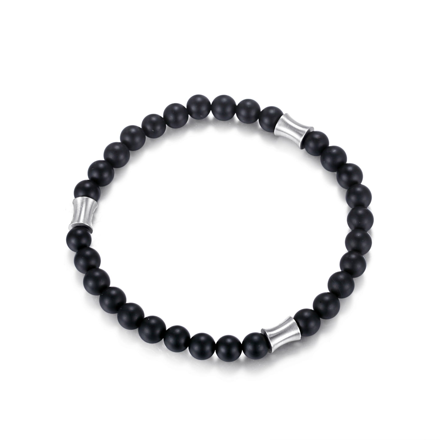 Men's Wristband with Onyx, Stainless Steel Tube - KINGKA Jewelry