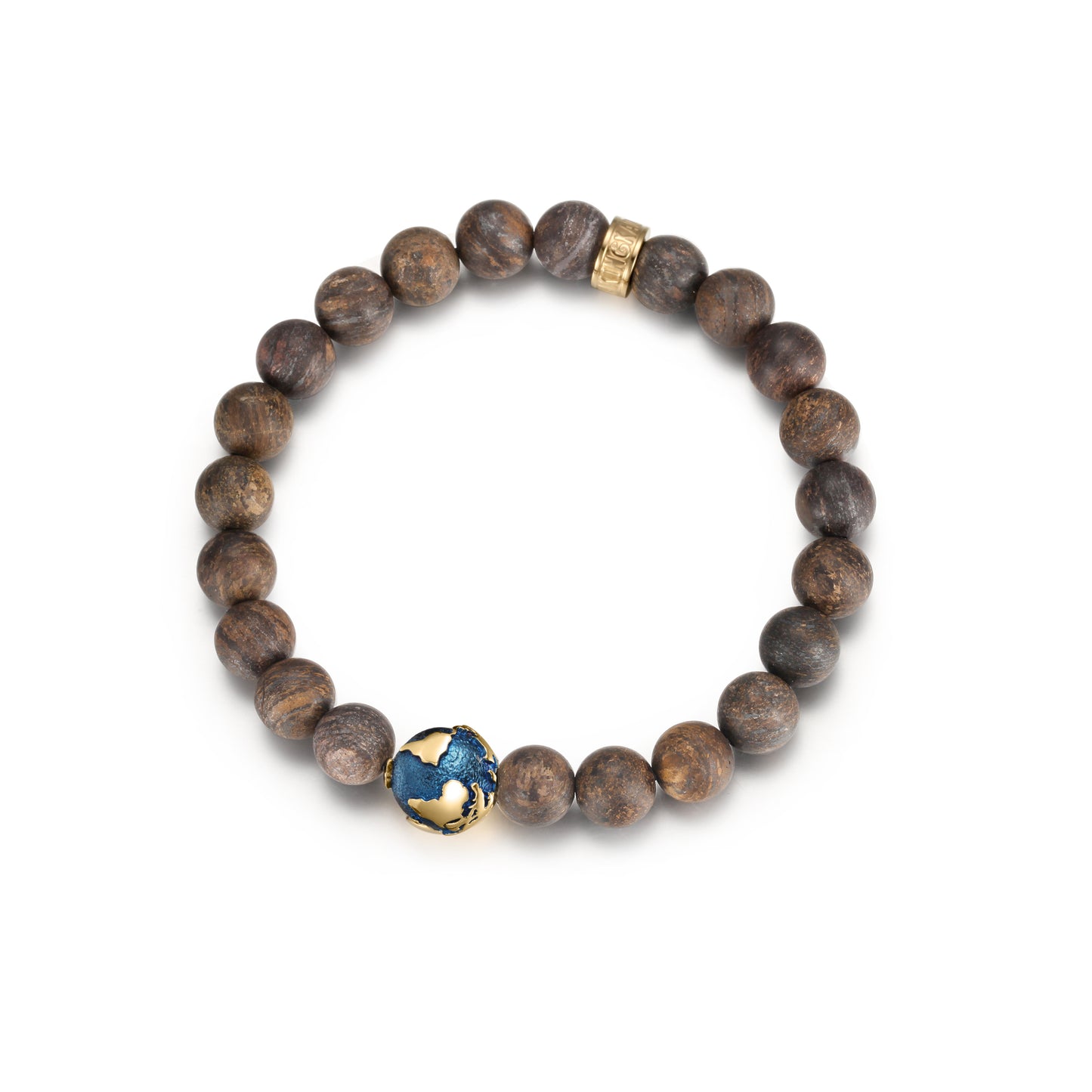 KINGKA Bronzite Stone Bead Bracelet, Gold Blue, The Earth - KINGKA Jewelry