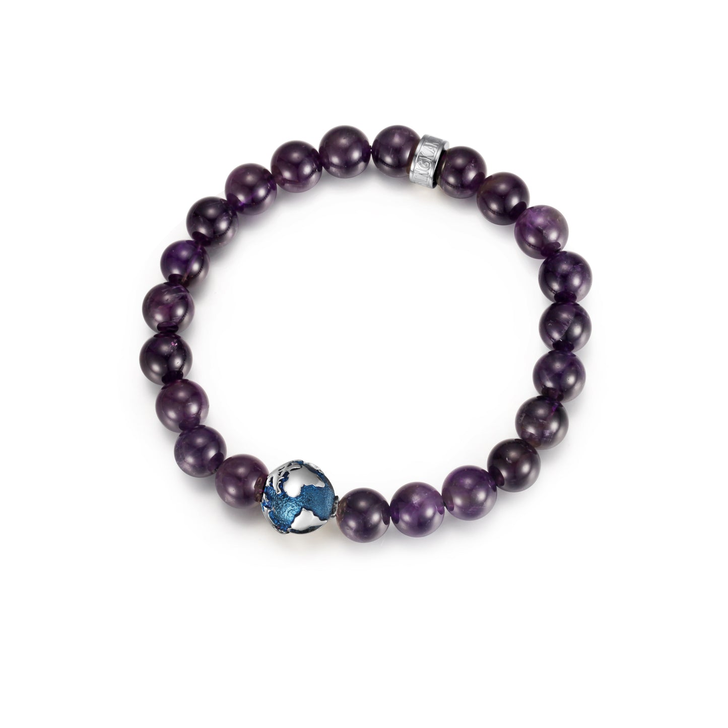 KINGKA Amethyst Bead Bracelet, Silver Bule, The Earth - KINGKA Jewelry