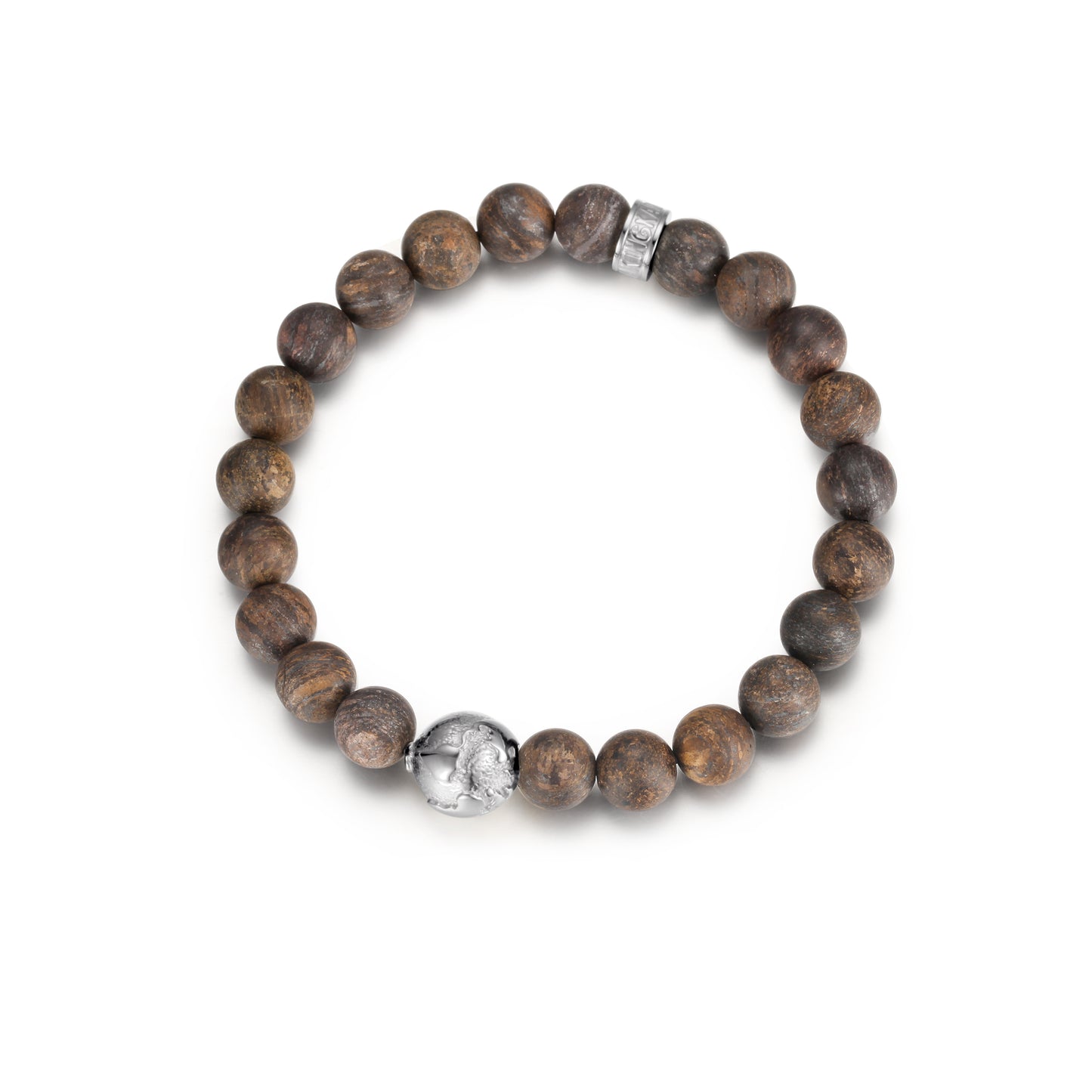 KINGKA Bronzite Stone Bead Bracelet, Silver, The Earth - KINGKA Jewelry