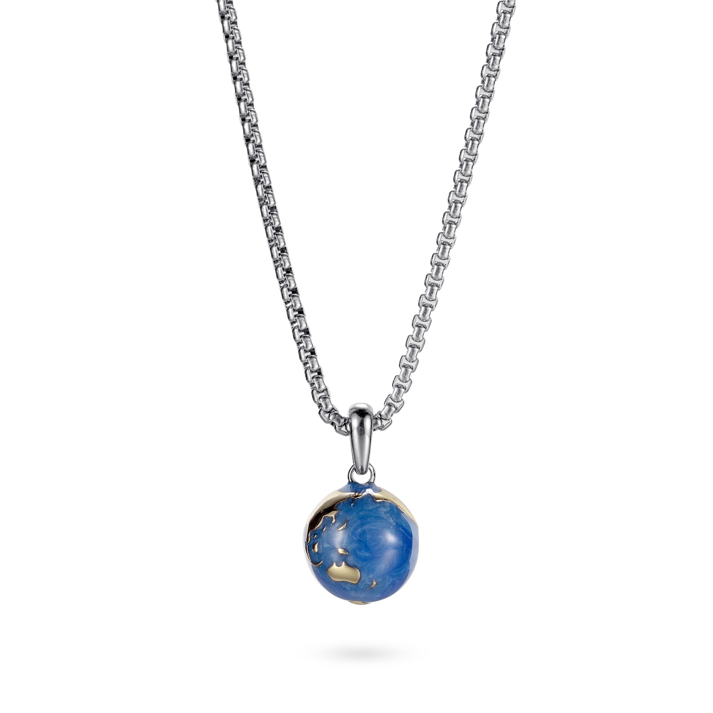 KINGKA Stainless Steel Necklace, Gold Blue, The Earth - KINGKA Jewelry