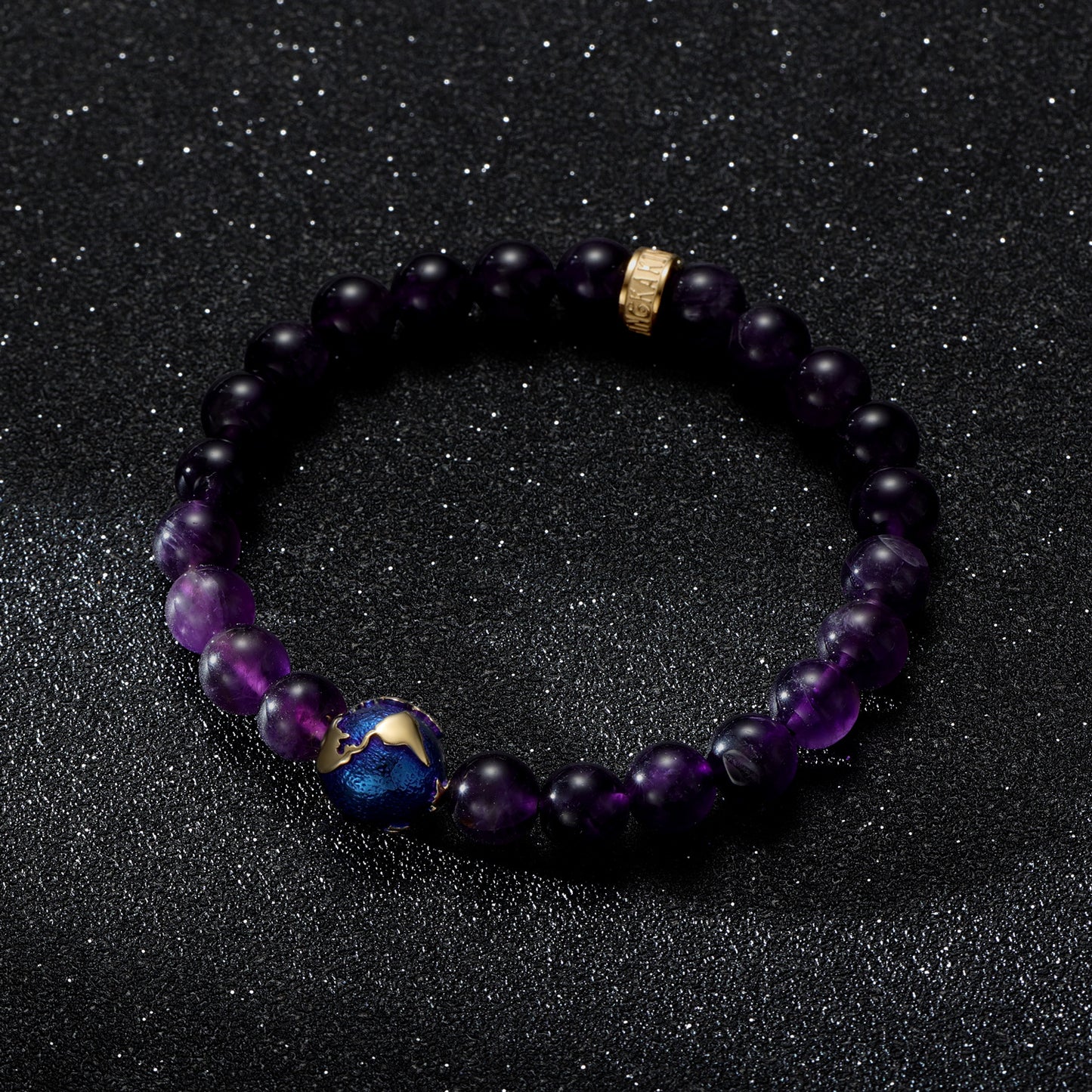 KINGKA Amethyst Bead Bracelet, Blue Gold, The Earth - KINGKA Jewelry