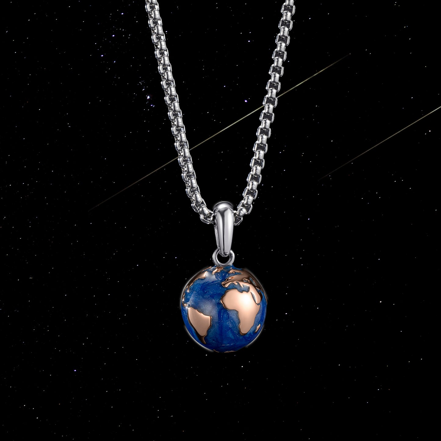 KINGKA Stainless Steel Women Globe Necklace, Blue Rose Gold