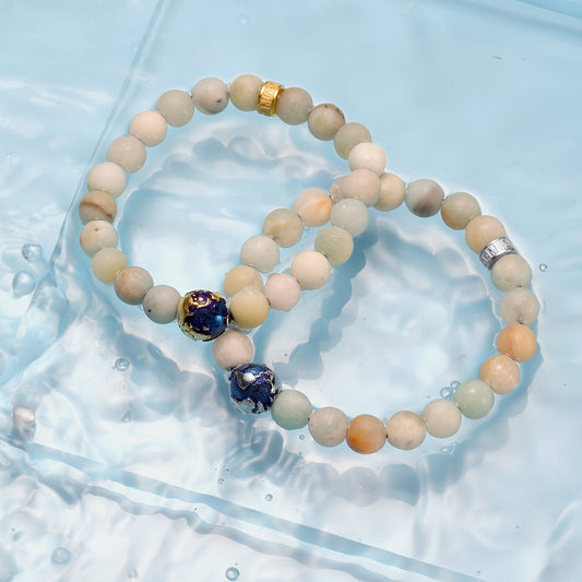 KINGKA Amazonite Stone Bead Bracelet, Blue Gold, The Earth - KINGKA Jewelry