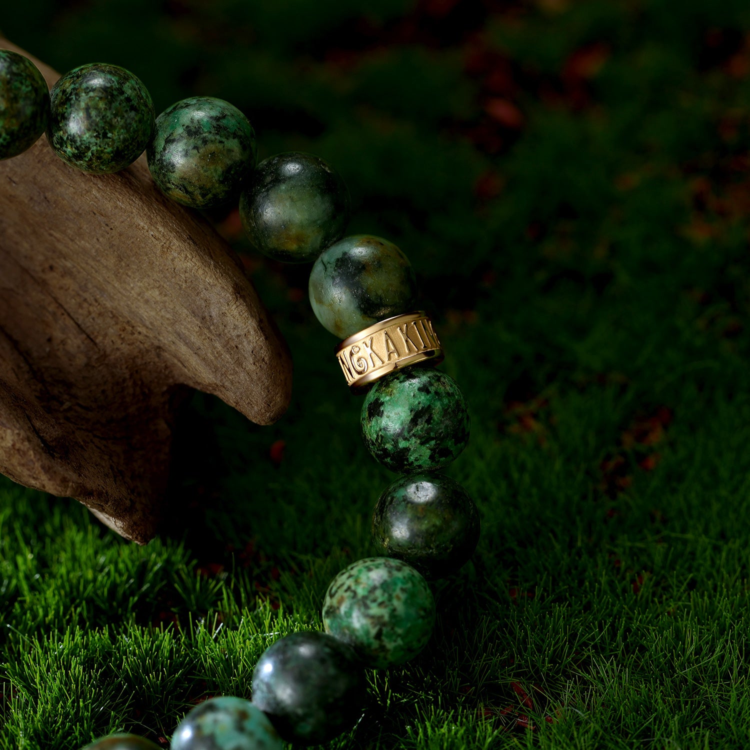 KINGKA Green Turquoise Bead Bracelet, Gold, The Earth - KINGKA Jewelry