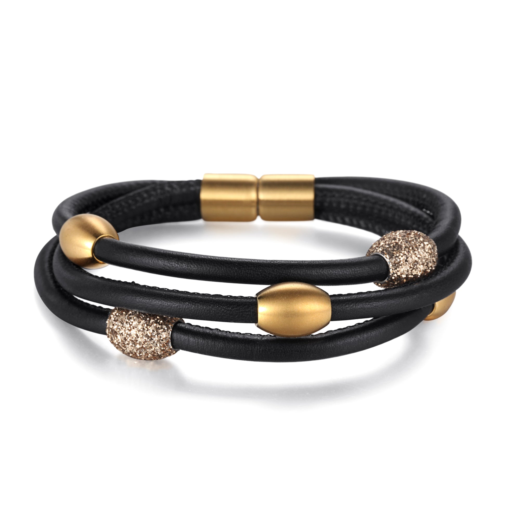 Women Warp-Around Leather Bracelet, Gold Stardust