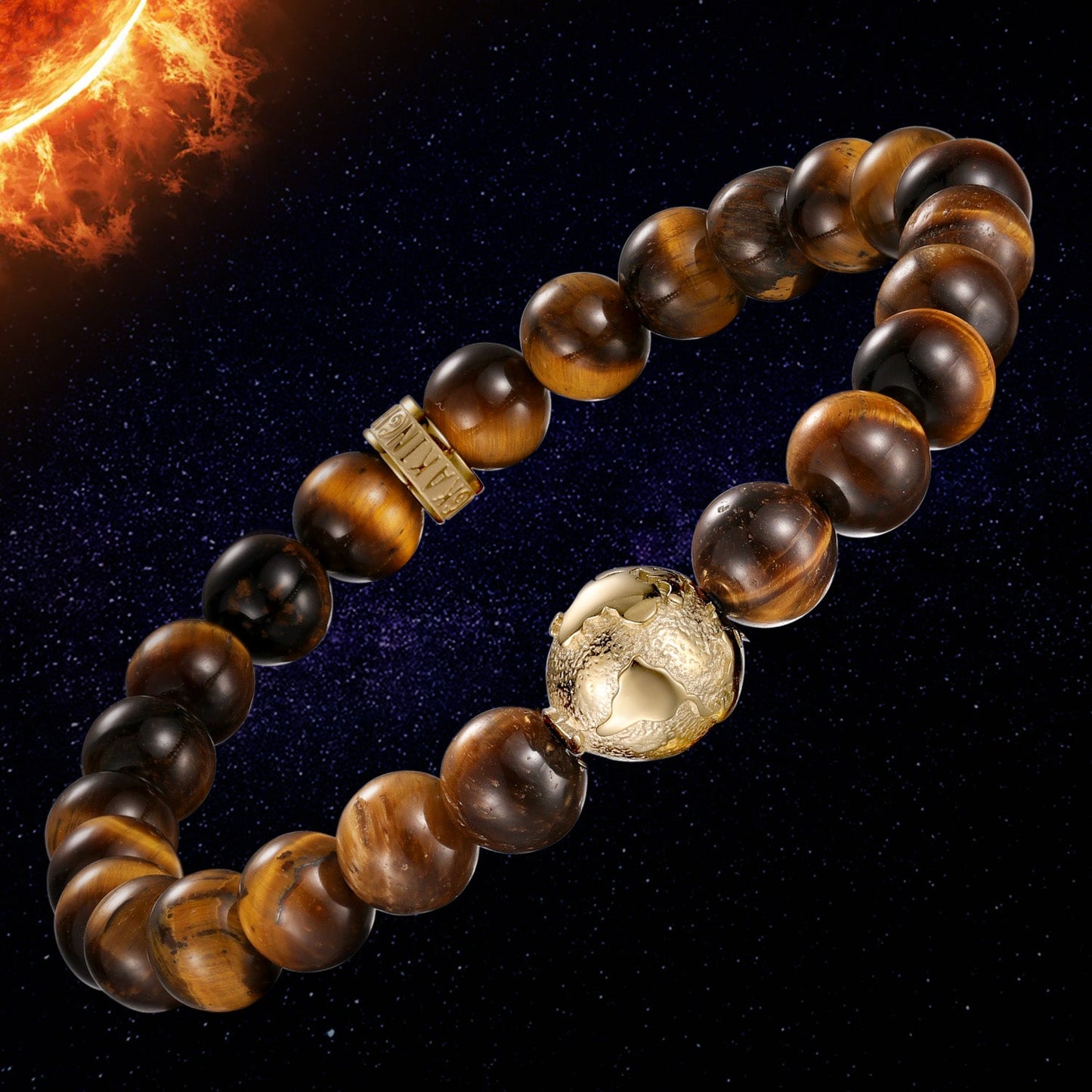 KINGKA Natural Tiger Eye Bead Stone Bracelet with 316 Stainless Steel Earth Accessory