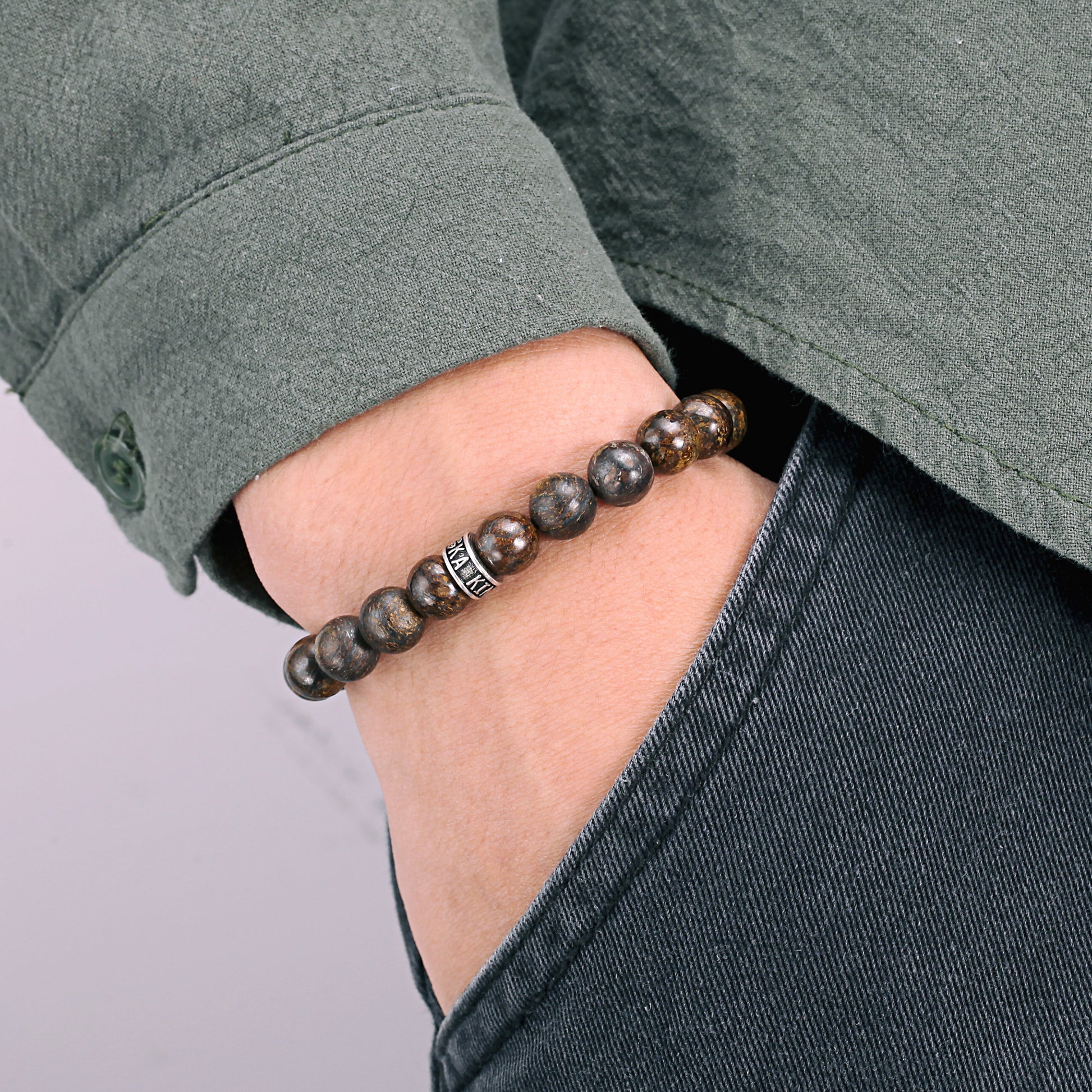 Men's Wristband with Bronzite - KINGKA Jewelry