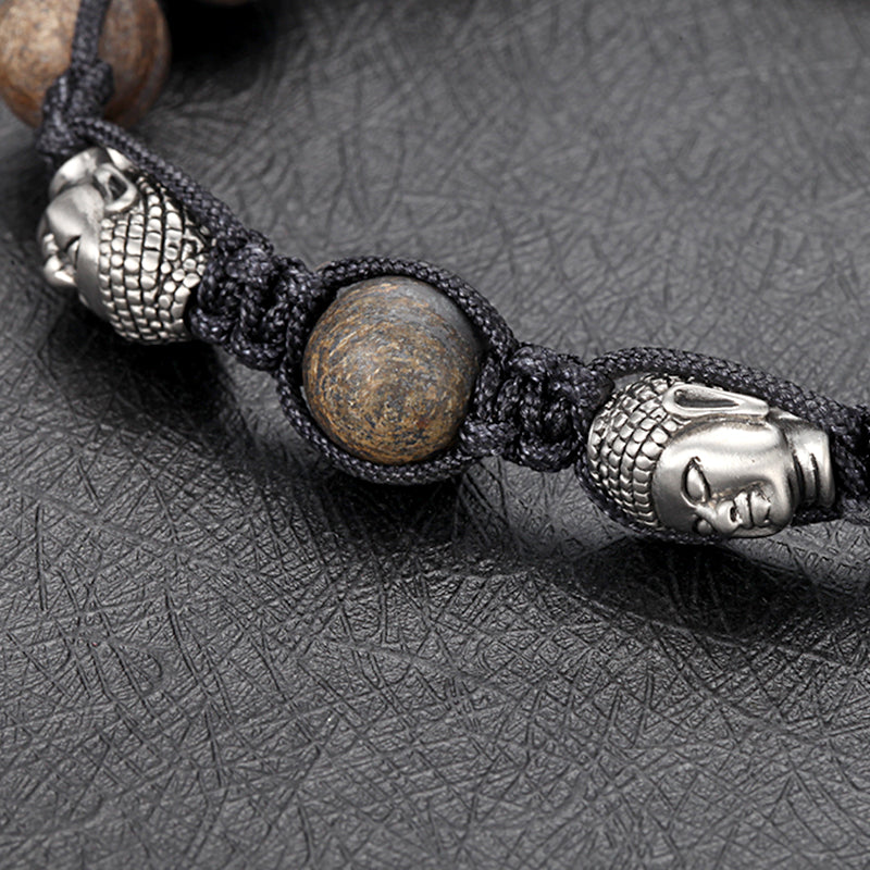 Beaded Bracelet with Bronzite, Skull, Rope - KINGKA Jewelry