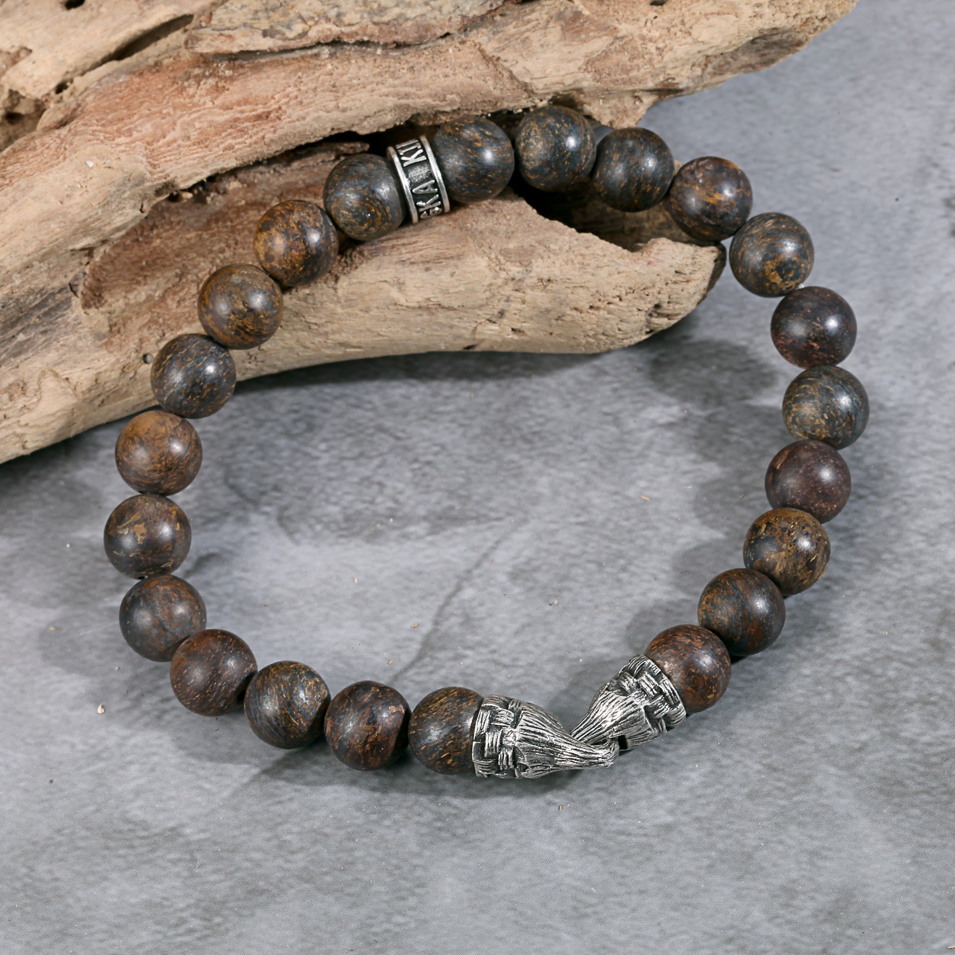 Men's Beaded Bracelet with Stones, Woven Clasp - KINGKA Jewelry
