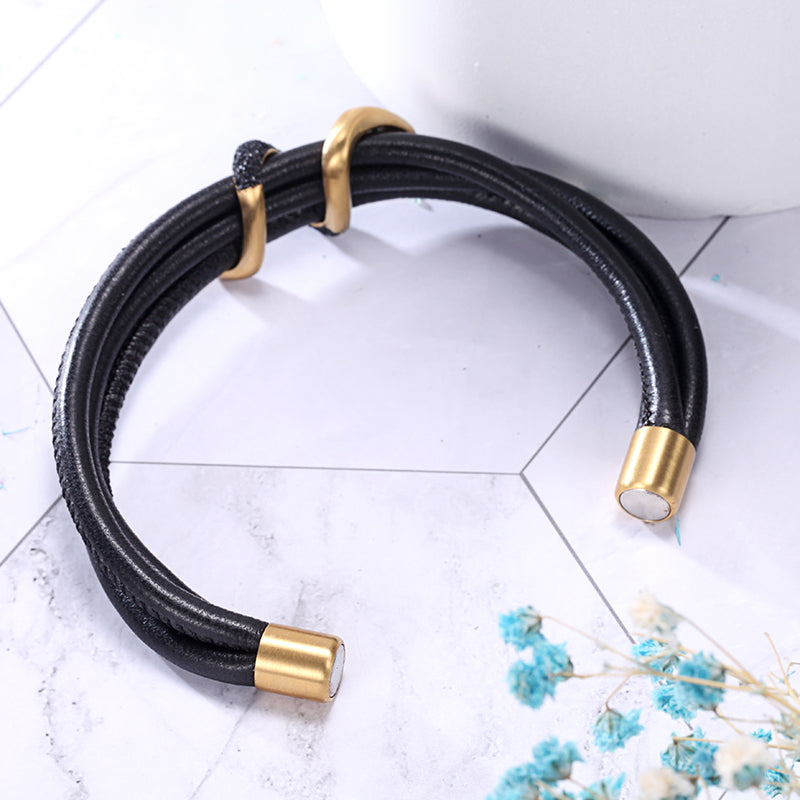 Women Warp-Around Bracelet Leather, Black Stardust - KINGKA Jewelry