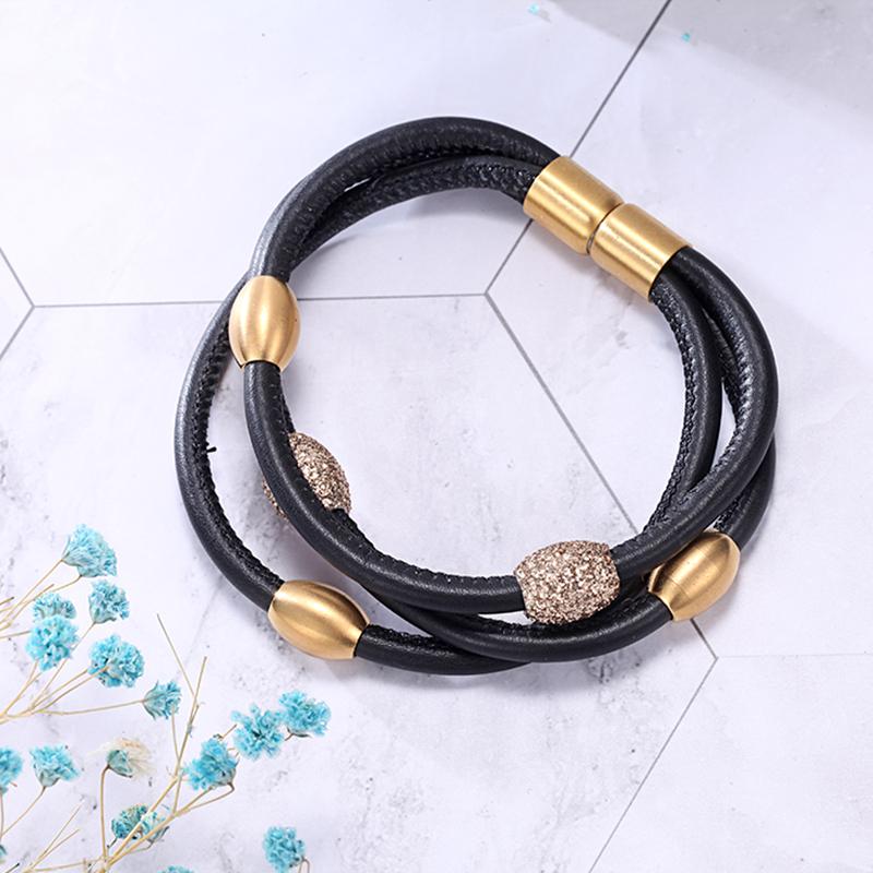 Women Warp-Around Bracelet Leather, Gold Stardust - KINGKA Jewelry