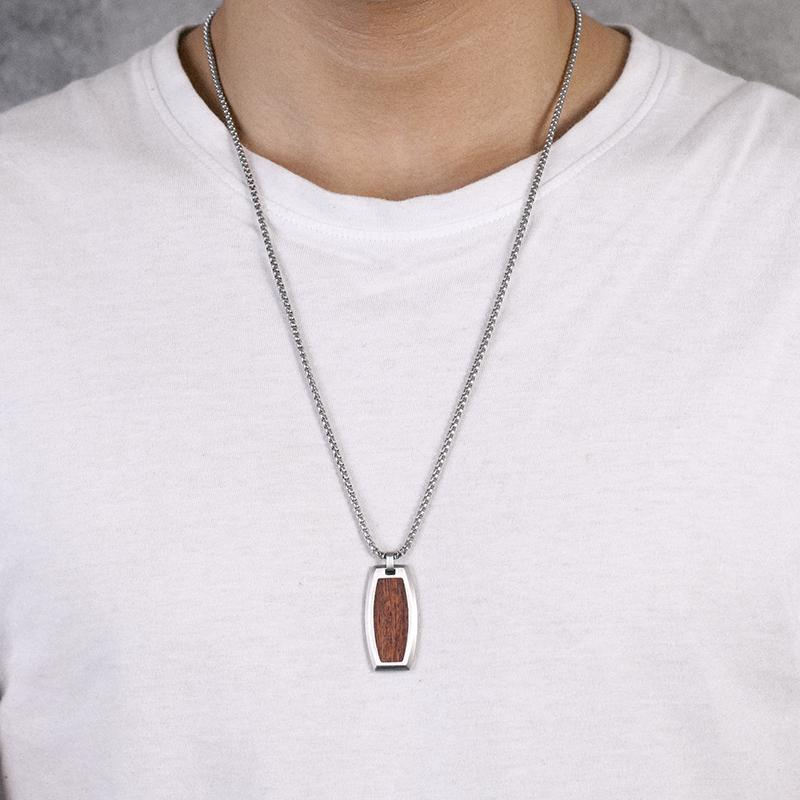 Men's Tag Necklace Wood Inlay - KINGKA Jewelry