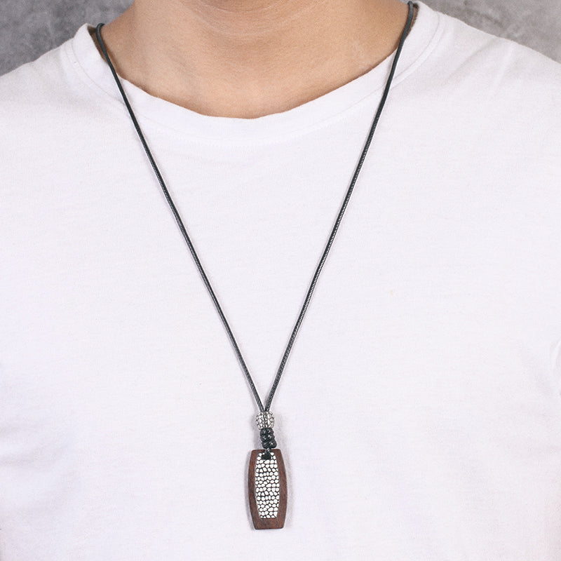 Men's Wood Reptile Tag Rope Necklace - KINGKA Jewelry