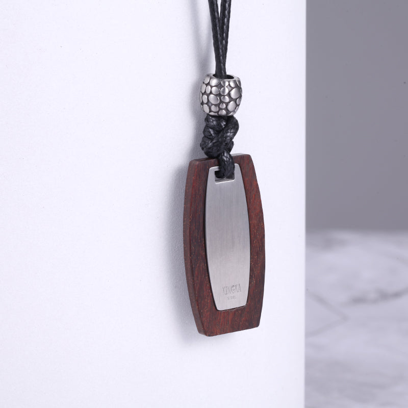 Men's Wood Reptile Tag Rope Necklace - KINGKA Jewelry