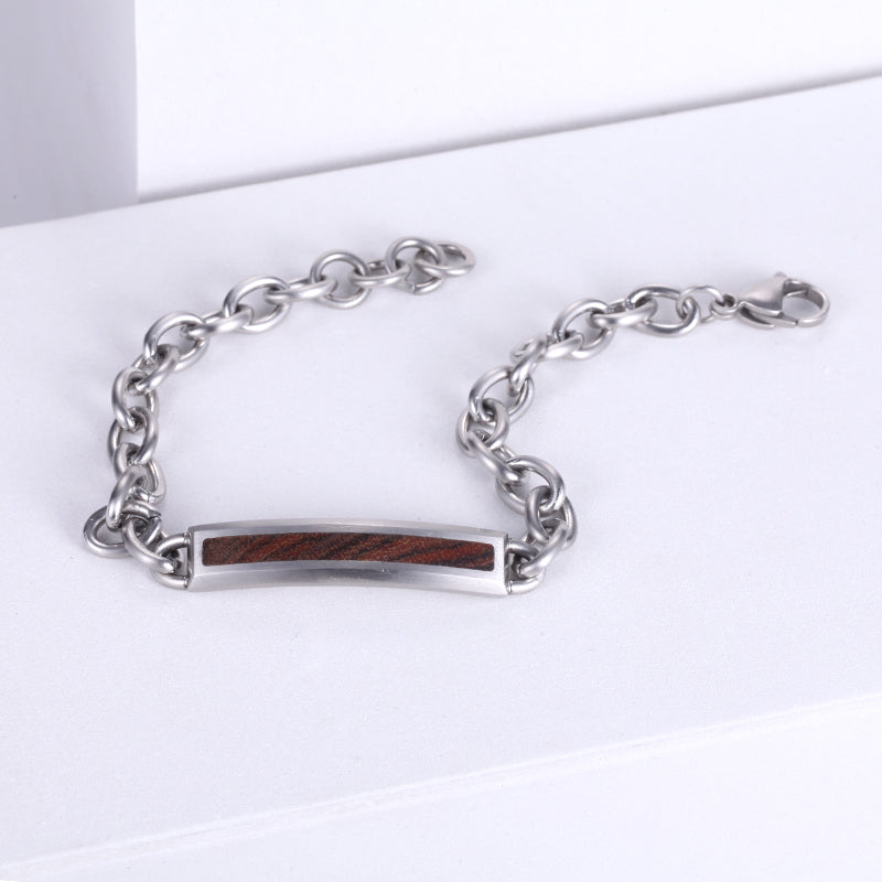 Men's Wood Inlay Curved Tag Cable Chain - KINGKA Jewelry