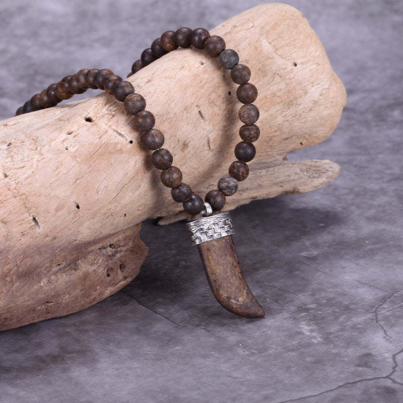 Men's Wolf's Fang Necklace with Beaded Chain - KINGKA Jewelry