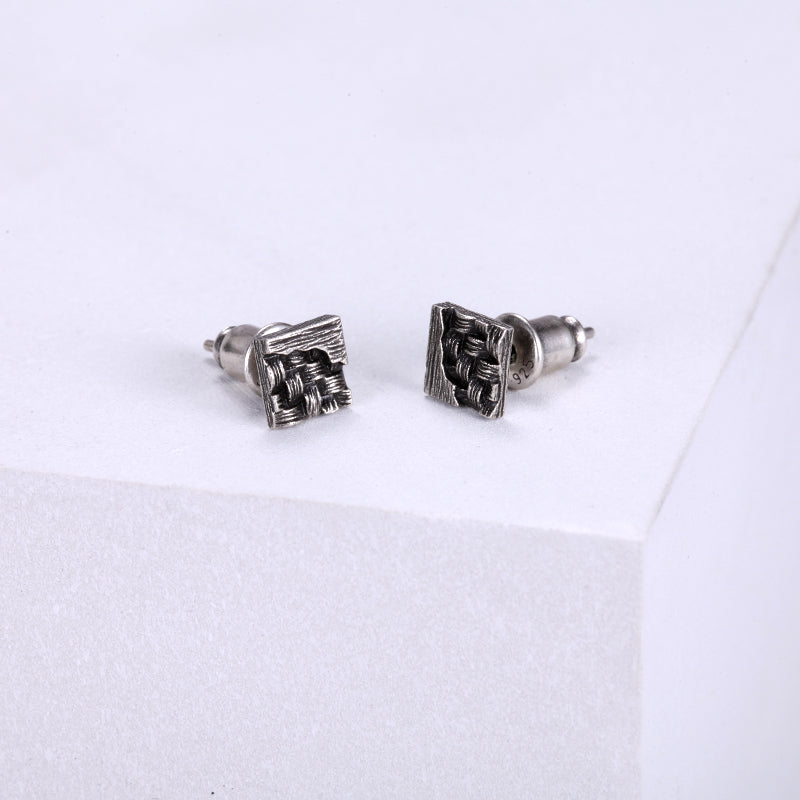 Men's Ear Studs Woven Square - KINGKA Jewelry