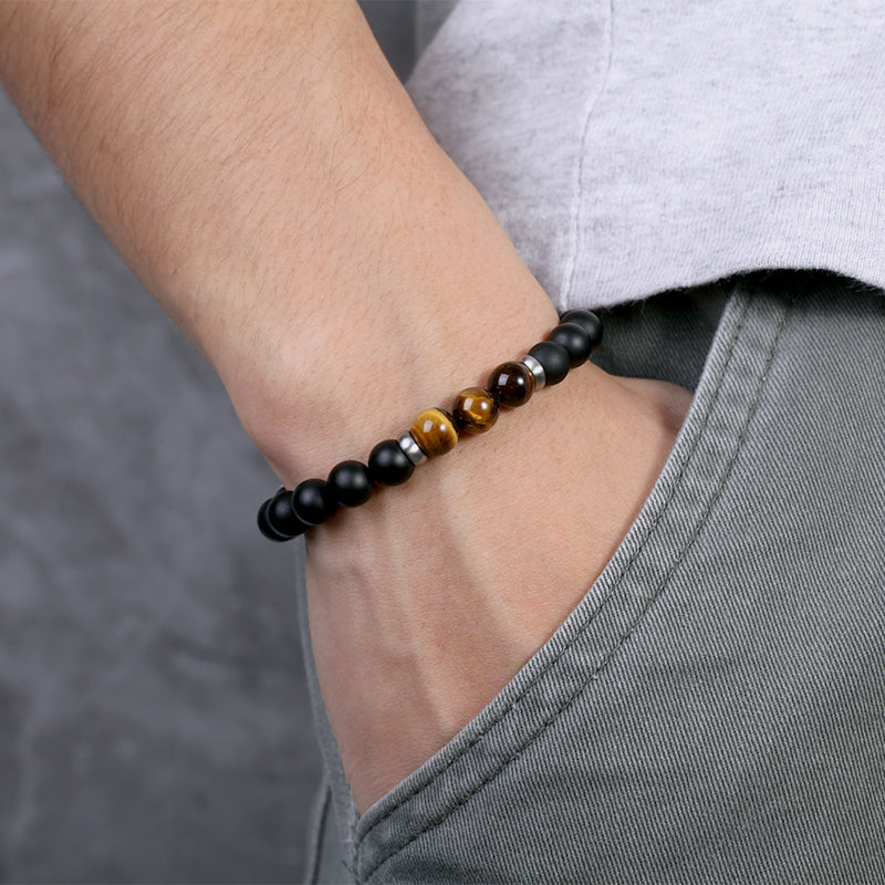 Men's Beaded Bracelet with Onyx and Tiger Eye - KINGKA Jewelry