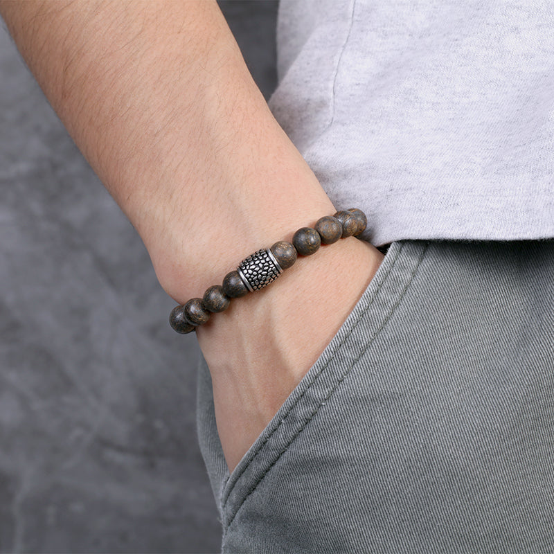 Men's Wristband with Bronzite, Reptile Element - KINGKA Jewelry