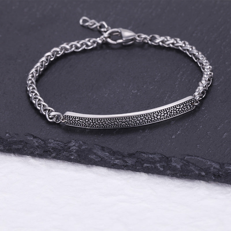 Men's Stacking Bracelet with Onyx, Reptile Engraved Chain - KINGKA Jewelry