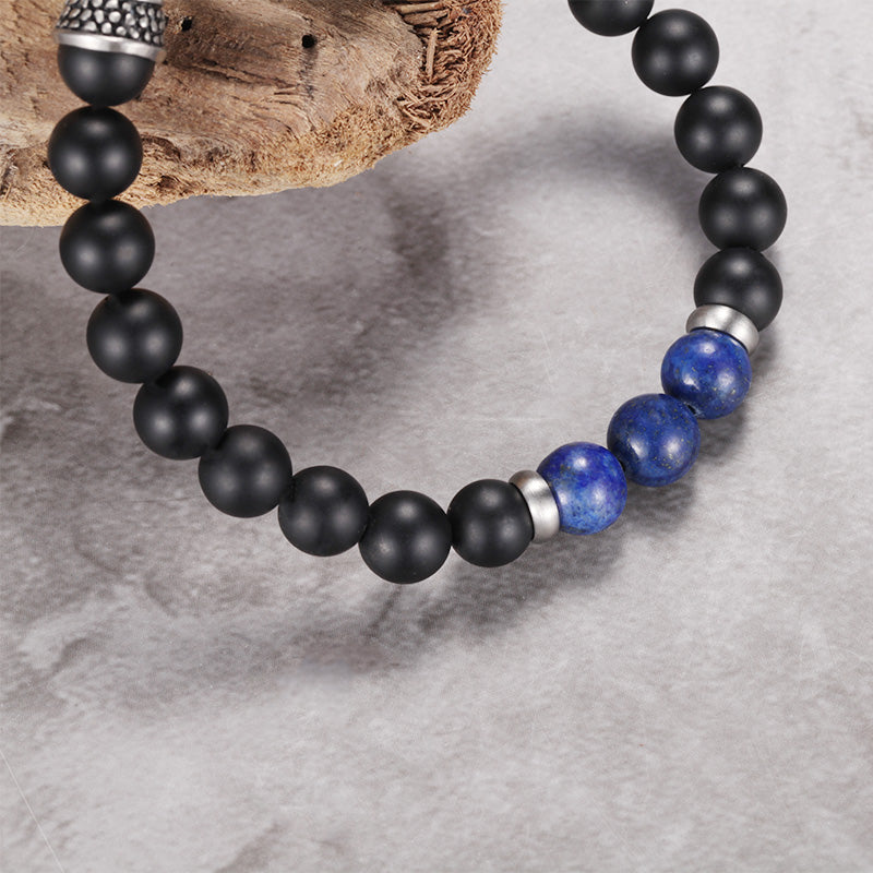 Men's Beaded Bracelet with Onyx and Lapis - KINGKA Jewelry