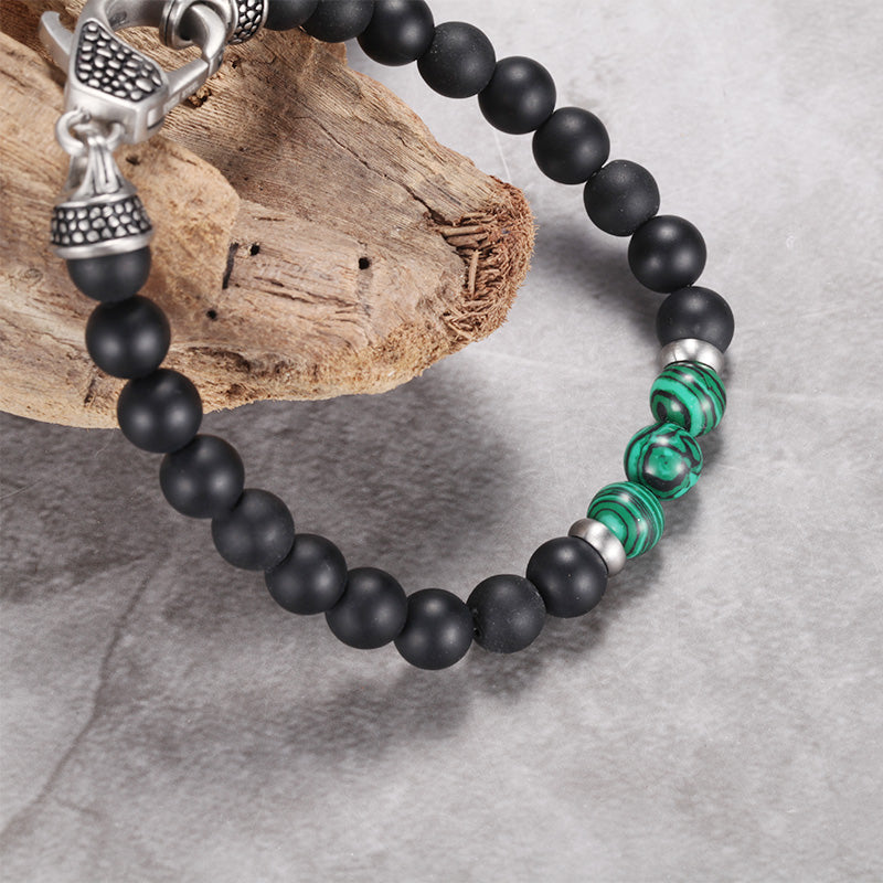 Men's Beaded Bracelet with Onyx and Malachite - KINGKA Jewelry