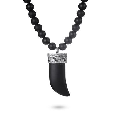 Men's Wolf's Fang Necklace with Beaded Chain - KINGKA Jewelry