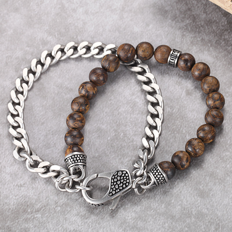 Men's Wrap-Around Bracelet with Stones, Curb Chain - KINGKA Jewelry