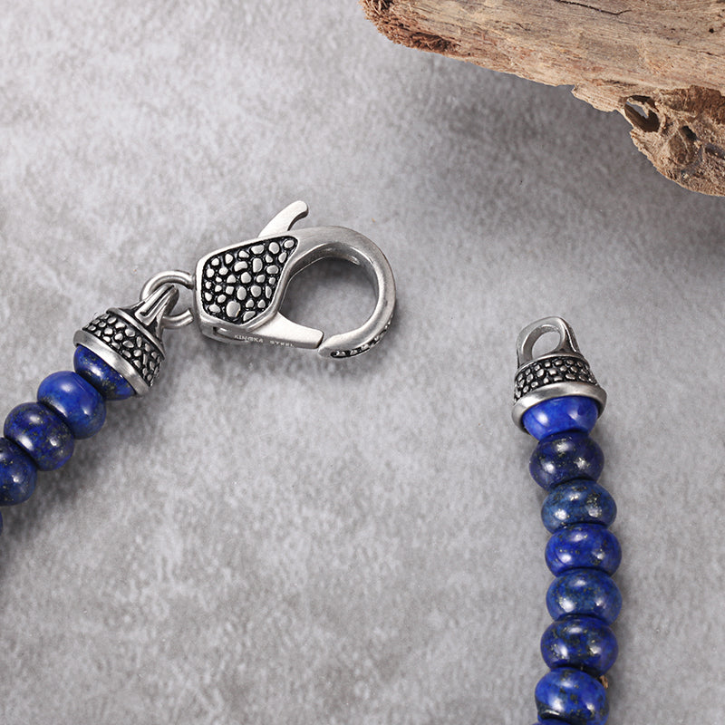Men's Beaded Bracelet with Abacus Shape Lapis, Reptile Clasp - KINGKA Jewelry