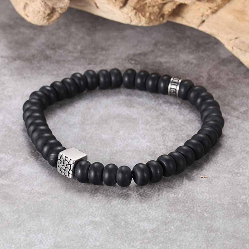 Men's Wristband with Abacus Onyx, Reptile Cube - KINGKA Jewelry