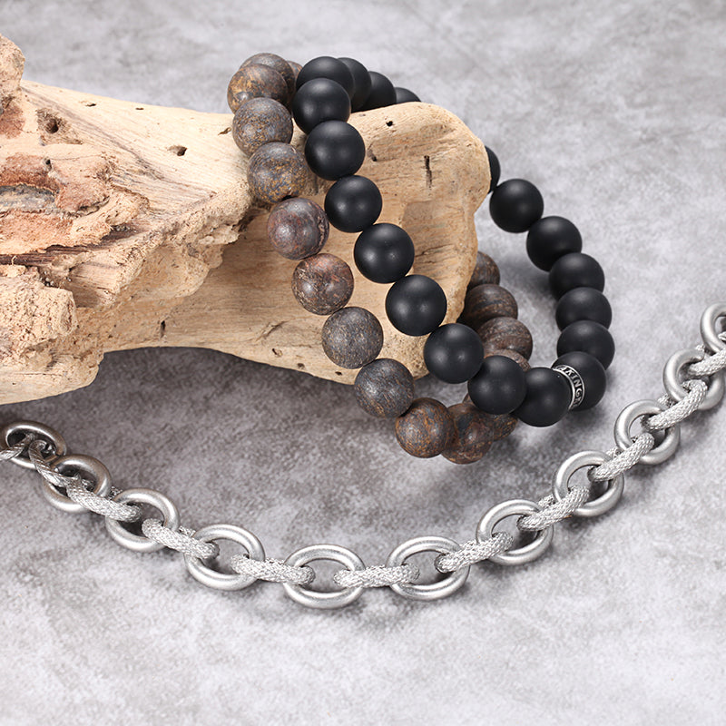 Men's Stacking Bracelet with Stones, Anchor Chain - KINGKA Jewelry