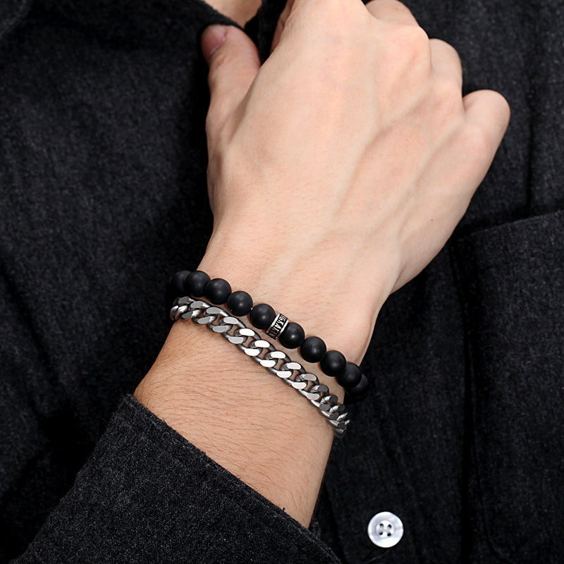 Men's Wrap-Around Bracelet with Stones, Curb Chain