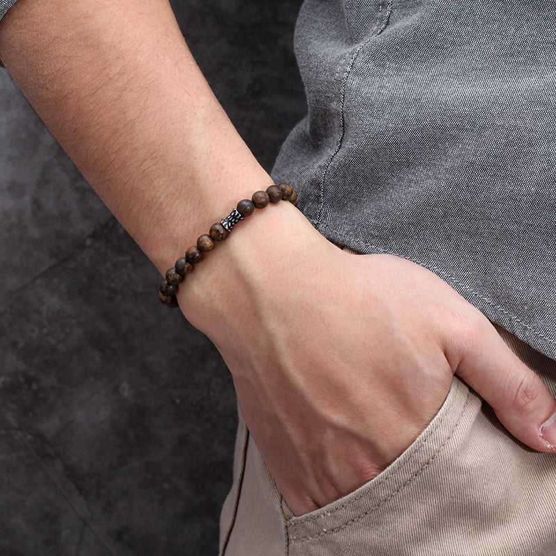 Men's Wristband with Bronzite, Reptile Tube - KINGKA Jewelry