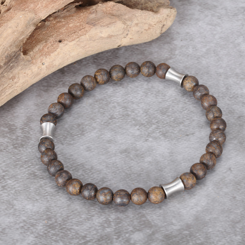 Men's Wristband with Bronzite, Stainless Steel Tube - KINGKA Jewelry