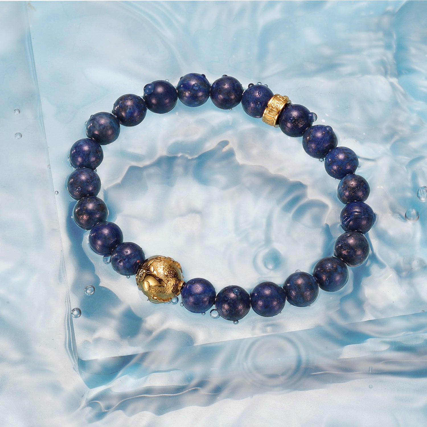 KINGKA Lapis Stone Bead Bracelet, Gold, The Earth - KINGKA Jewelry