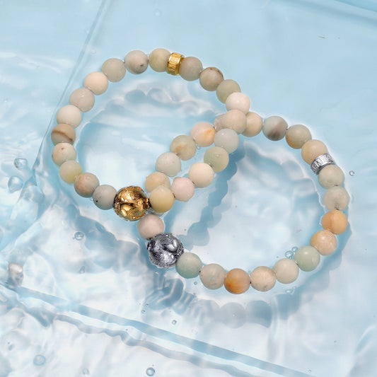 KINGKA Amazonite Stone Beads Bracelet with 316 Stainless Steel Earth Accessory