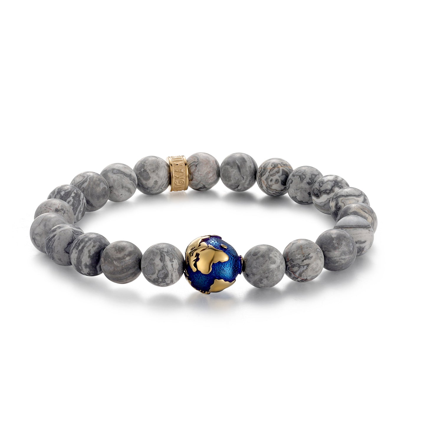 KINGKA Grey Jasper Bead Bracelet, Gold Blue, The Earth - KINGKA Jewelry