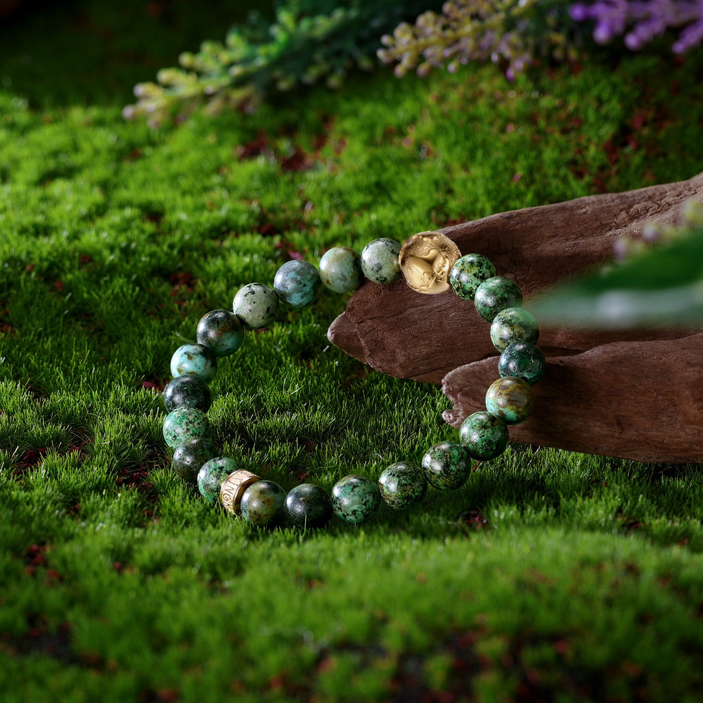 KINGKA African Turquoise Gold Plating Earth Beads Bracelet