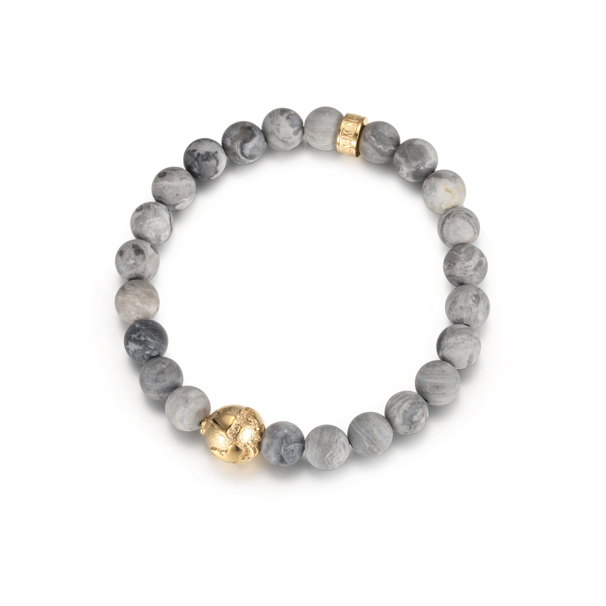KINGKA Grey Jasper Bead Bracelet, Gold, The Earth - KINGKA Jewelry