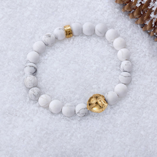 KINGKA White Turquoise Gold Plating Earth Beads Stone Bracelet